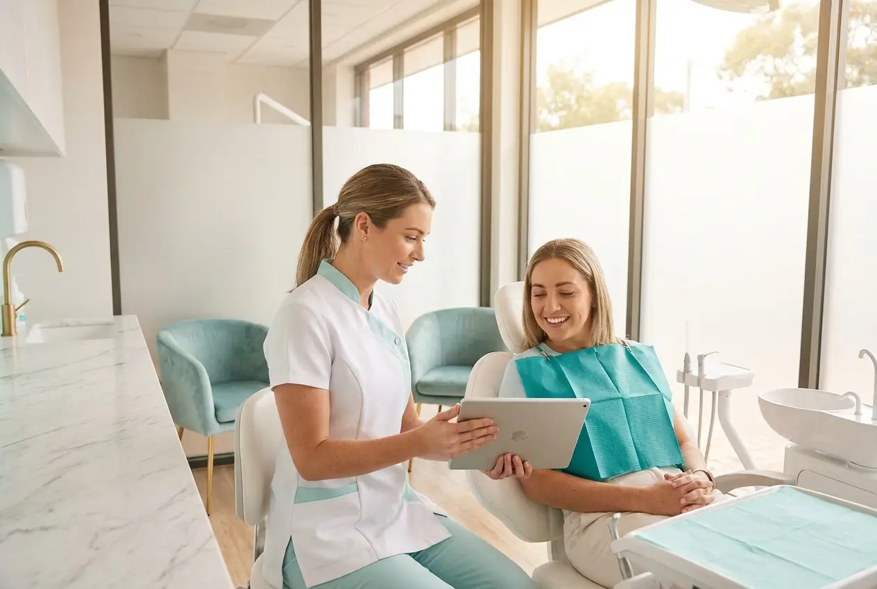 Digital Smile Design consultation on a tablet